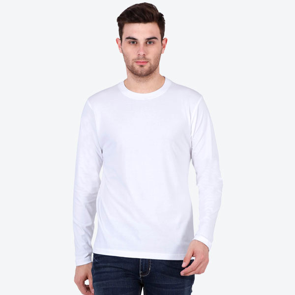 Men Blanc Round Neck Full Sleeve T-Shirt