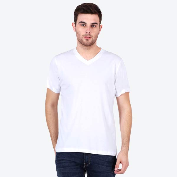 Men Blanc Vneck Half Sleeve T-Shirt
